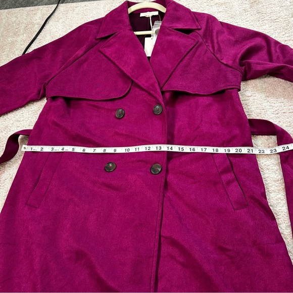NWT MELLODAY Rich Magenta Trench Coat Mid Length Size XL Outerwear Fall Autumn - Picture 8 of 11
